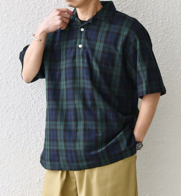 SHIPS any「SHIPS any:〈洗濯機可能〉コットン/リネン チェック オープンカラー プルオーバー シャツ◇」|シャツ・ブラウス|ダークブルー