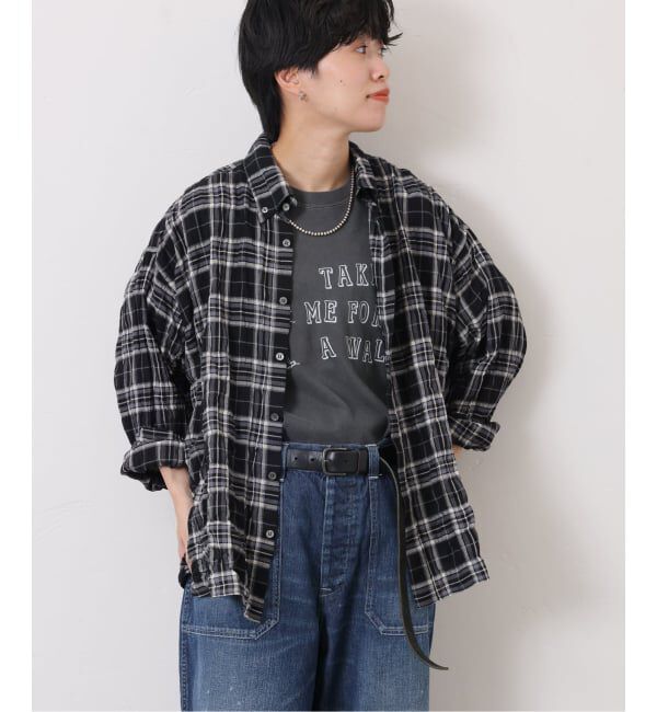 journal standard luxe「シャーリングチェック Big-BD-シャツ」|シャツ・ブラウス|ブラック
