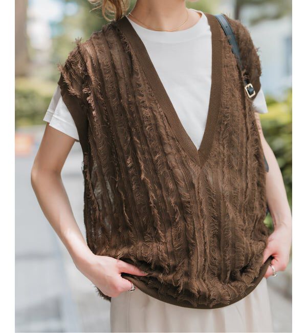 Spick and Span「《一部店舗+WEB限定》フリンジニットベスト」|ベスト・ジレ|