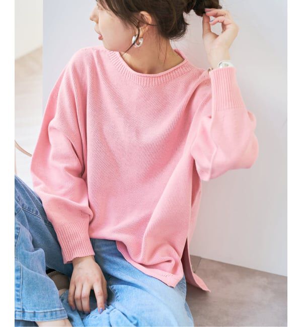 Spick and Span「バルキーヤーンルーズボートネックニット」|ニット・セーター|ピンク A