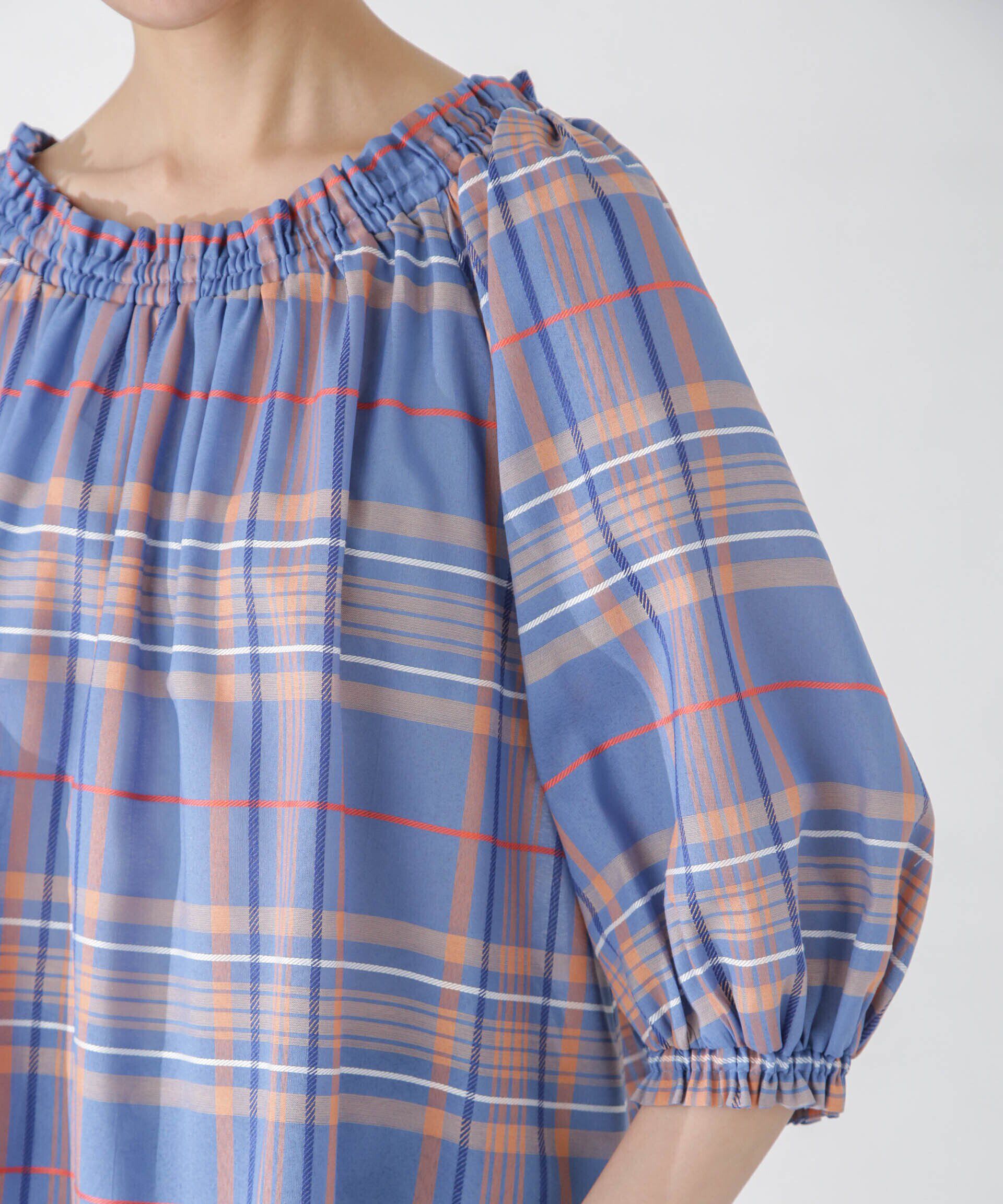 nano･universe「シアーチェックギャザー2wayブラウス」|シャツ・ブラウス|