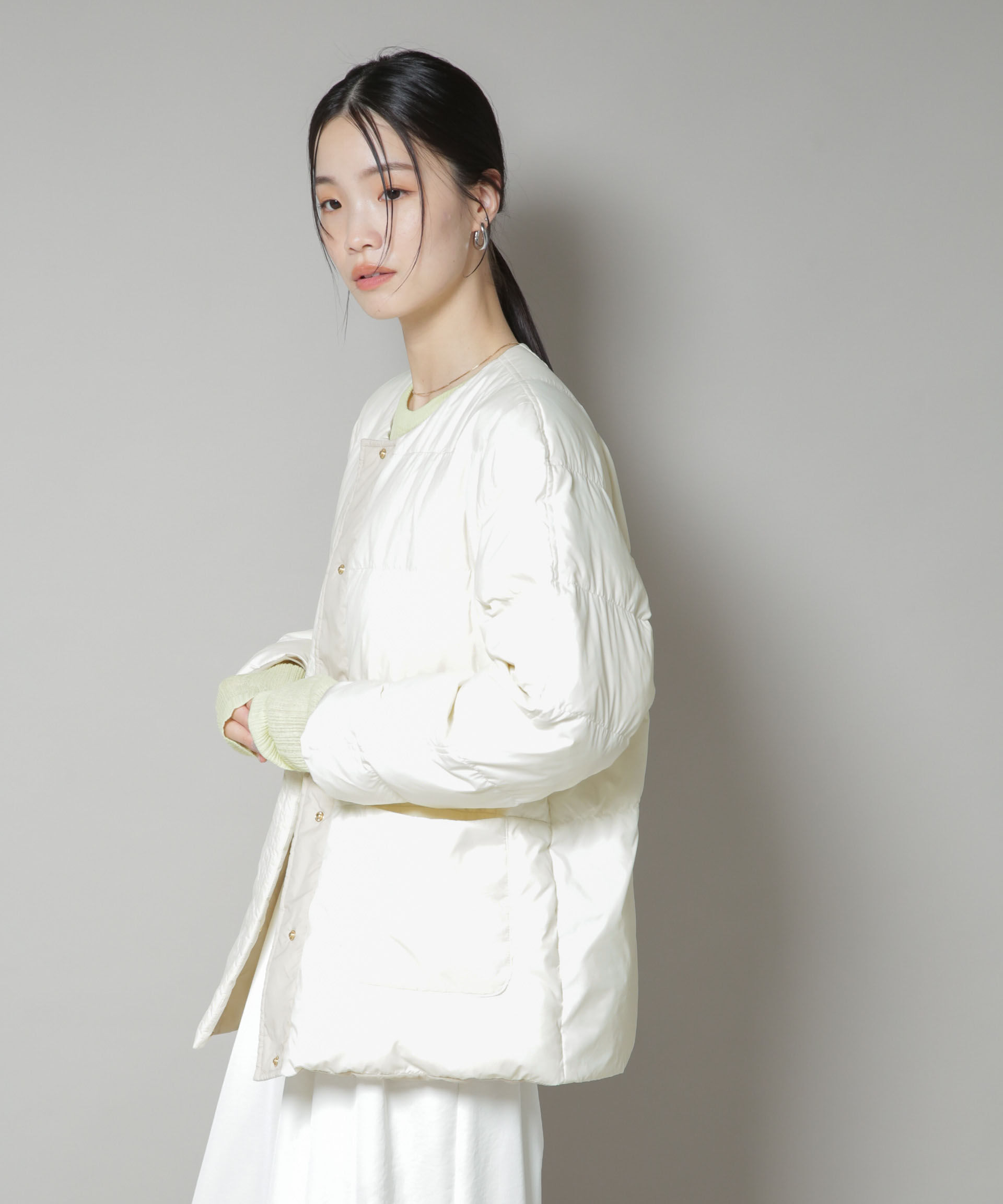 nano･universe「撥水加工ライトダウン リバーシブルノーカラージャケット」|ダウン|