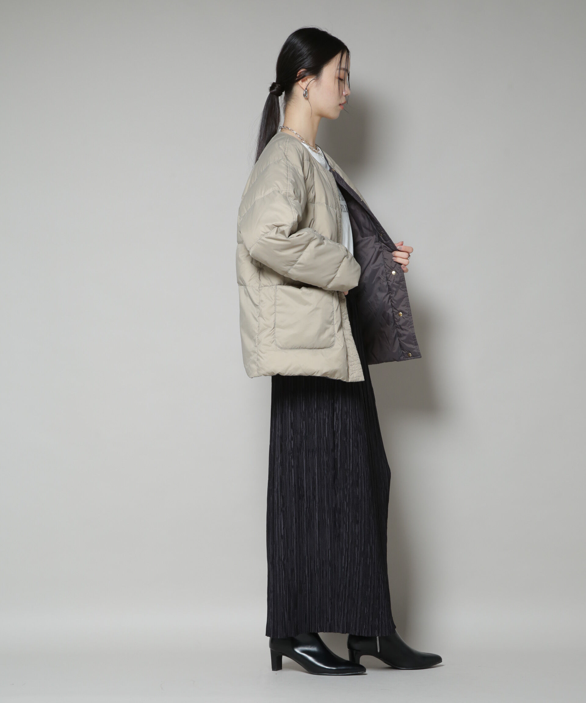 nano･universe「撥水加工ライトダウン リバーシブルノーカラージャケット」|ダウン|