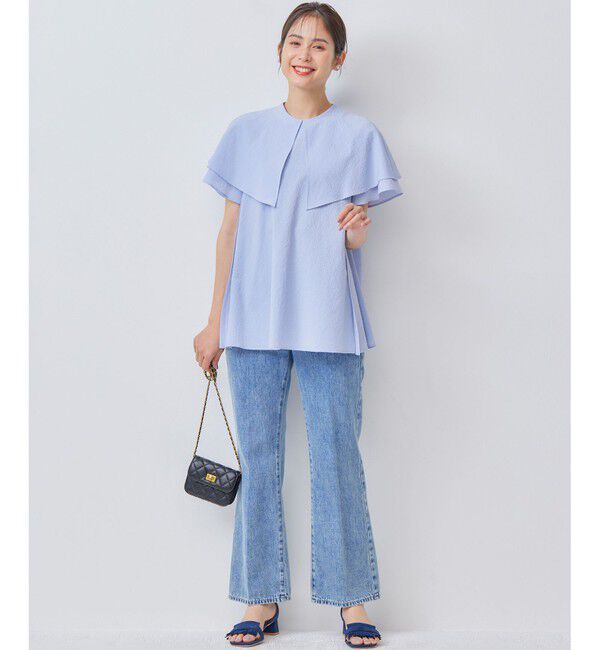 組曲「サッカーストレッチ 襟付きブラウス」|シャツ・ブラウス|