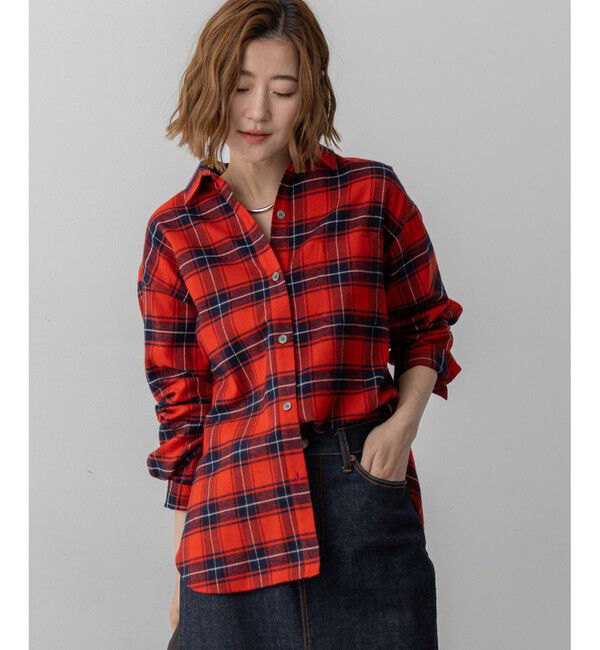 23区「【洗える】ブラッシュド ビエラチェック シャツ」|シャツ・ブラウス|レッド系