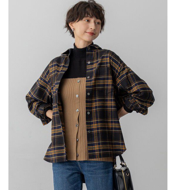 23区「【洗える】ブラッシュド ビエラチェック シャツ」|シャツ・ブラウス|ネイビー系