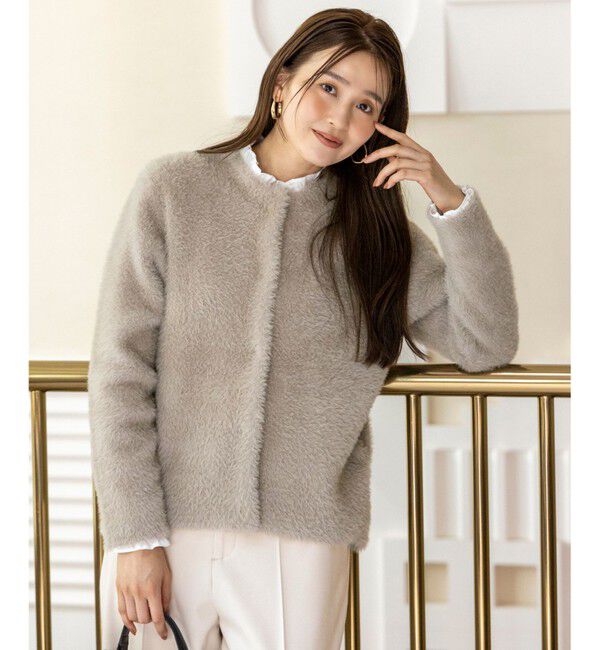 ANY SIS「フェザーニット ジャケット」|カーディガン|ベージュ