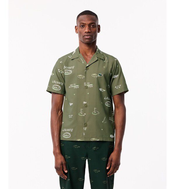 LACOSTE「ウルトラドライ オープンカラー総柄シャツ / 開襟シャツ」|シャツ・ブラウス|カーキ