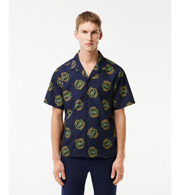 LACOSTE「ウルトラドライ オープンカラー総柄シャツ / 開襟シャツ」|シャツ・ブラウス|ネイビー