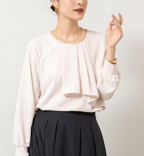 NOLLEY'S sophi「ウォッシャブルファンクショナルジョーゼットプリントタックフレアーブラウス」|シャツ・ブラウス|サーモンピンク