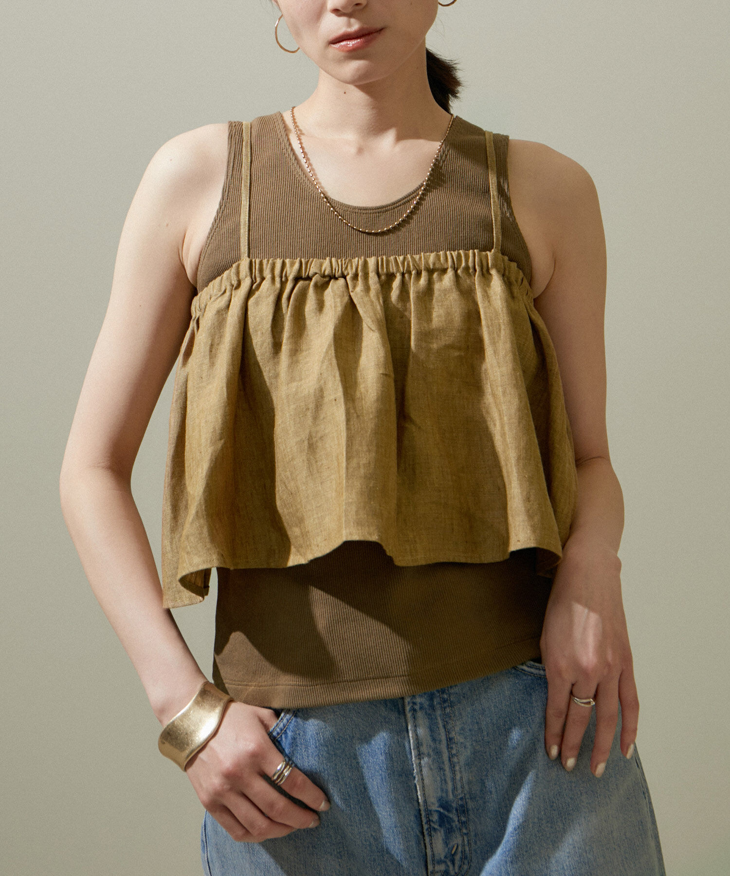 SALON adam et rope'「リネンビスチェ＆リブタンクセット」|タンクトップ|