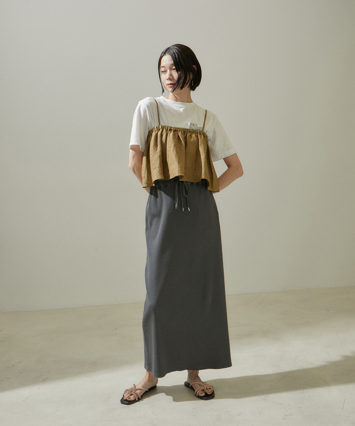 SALON adam et rope'「リネンビスチェ＆リブタンクセット」|タンクトップ|