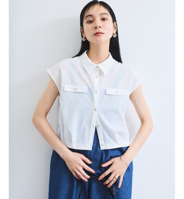 VIS「【UVケア/洗える】フレンチスリーブサッカーブラウス」|シャツ・ブラウス|