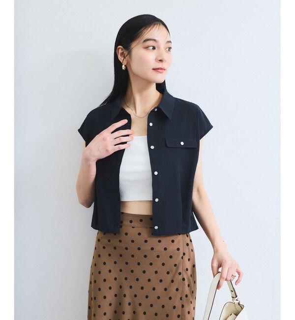 VIS「【UVケア/洗える】フレンチスリーブサッカーブラウス」|シャツ・ブラウス|