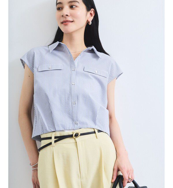 VIS「【UVケア/洗える】フレンチスリーブサッカーブラウス」|シャツ・ブラウス|