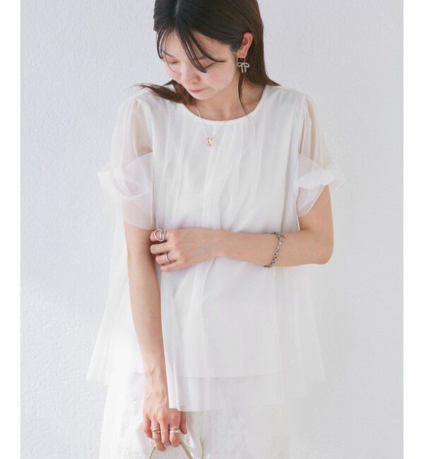 Rope&rsquo;Picnic「Cutee チュールドッキングツイストスリーブトップス/リンクコーデ」|Tシャツ・カットソー|