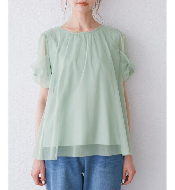 Rope&rsquo;Picnic「Cutee チュールドッキングツイストスリーブトップス/リンクコーデ」|Tシャツ・カットソー|