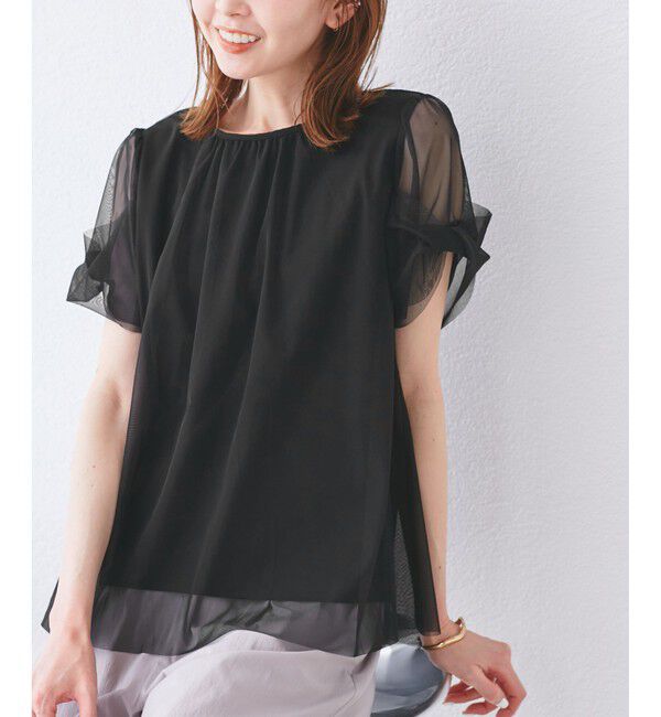 Rope&rsquo;Picnic「Cutee チュールドッキングツイストスリーブトップス/リンクコーデ」|Tシャツ・カットソー|