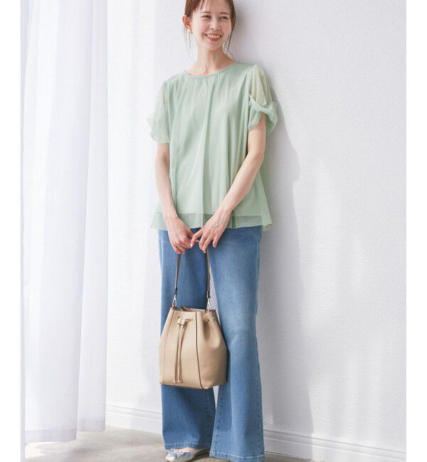 Rope&rsquo;Picnic「Cutee チュールドッキングツイストスリーブトップス/リンクコーデ」|Tシャツ・カットソー|