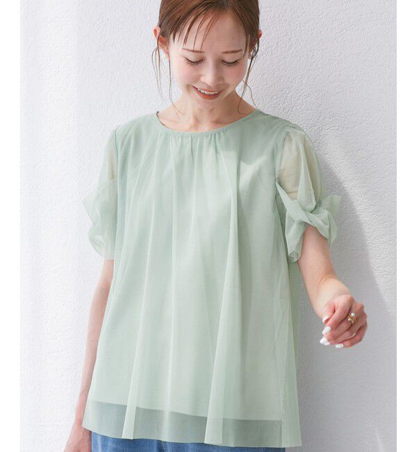 Rope&rsquo;Picnic「Cutee チュールドッキングツイストスリーブトップス/リンクコーデ」|Tシャツ・カットソー|