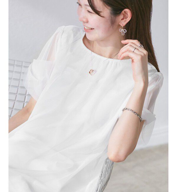 Rope&rsquo;Picnic「Cutee チュールドッキングツイストスリーブトップス/リンクコーデ」|Tシャツ・カットソー|ホワイト(10)