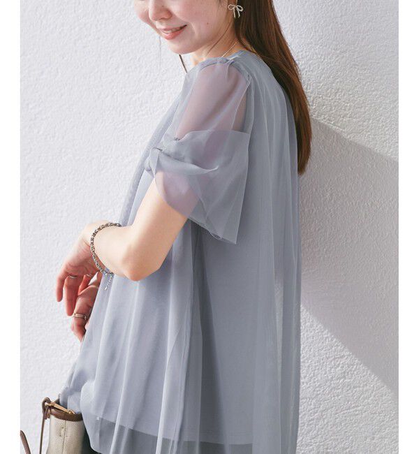 Rope&rsquo;Picnic「Cutee チュールドッキングツイストスリーブトップス/リンクコーデ」|Tシャツ・カットソー|ブルー系(45)