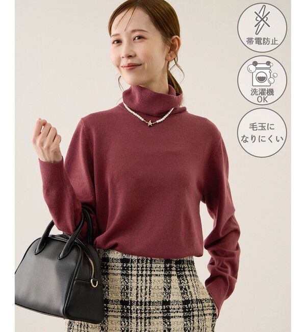 Rope&rsquo;Picnic「アンチピリング天竺タートルネックニットプルオーバー/イージーケア」|ニット・セーター|ワイン(66)