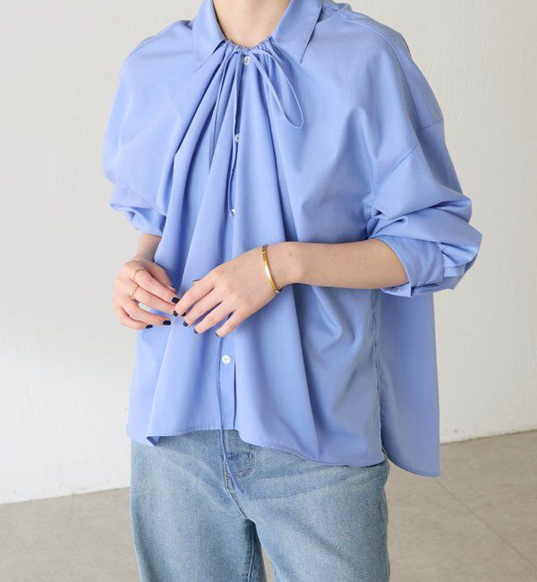  「襟ギャザーシャツ」|シャツ・ブラウス|ブルー
