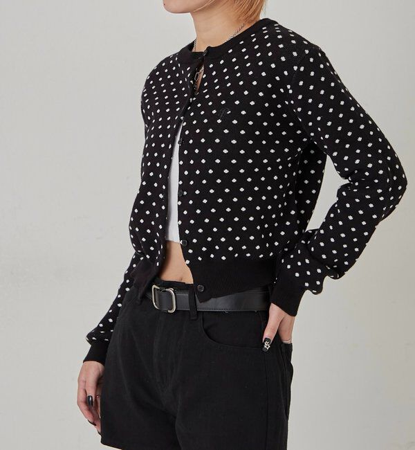  「ワンポイントクルーカーデ」|カーディガン|