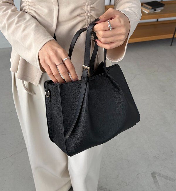  「【ミニバッグSET】2SETタックハンドルバッグ」|トートバッグ|ブラック