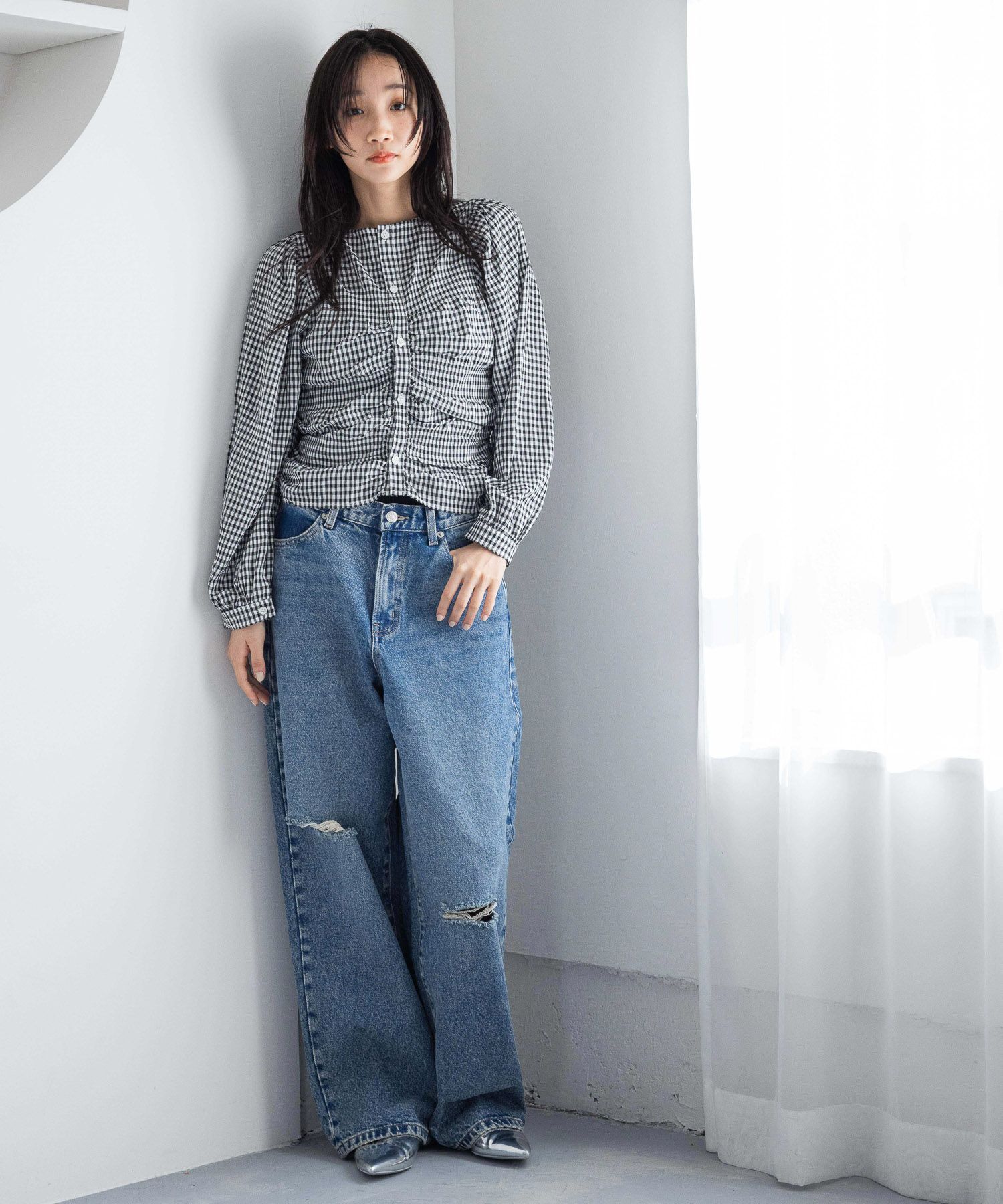 LOWRYS FARM「【前後着用可能】2WAYシャーリングブラウス」|シャツ・ブラウス|