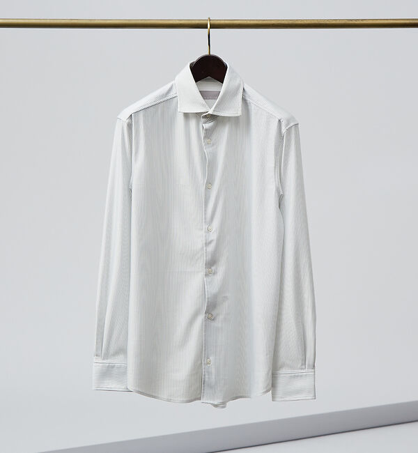 ABAHOUSE「【ON/OFF兼用】トリコット ストライプ 長袖シャツ」|シャツ・ブラウス|グレージュ