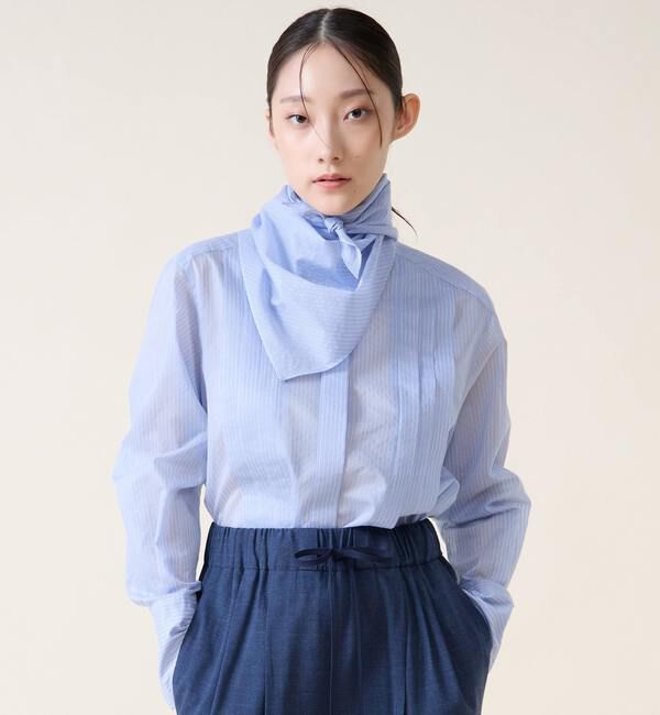 TIARA「スカーフ付きバンドカラーシャツ」|シャツ・ブラウス|サックス