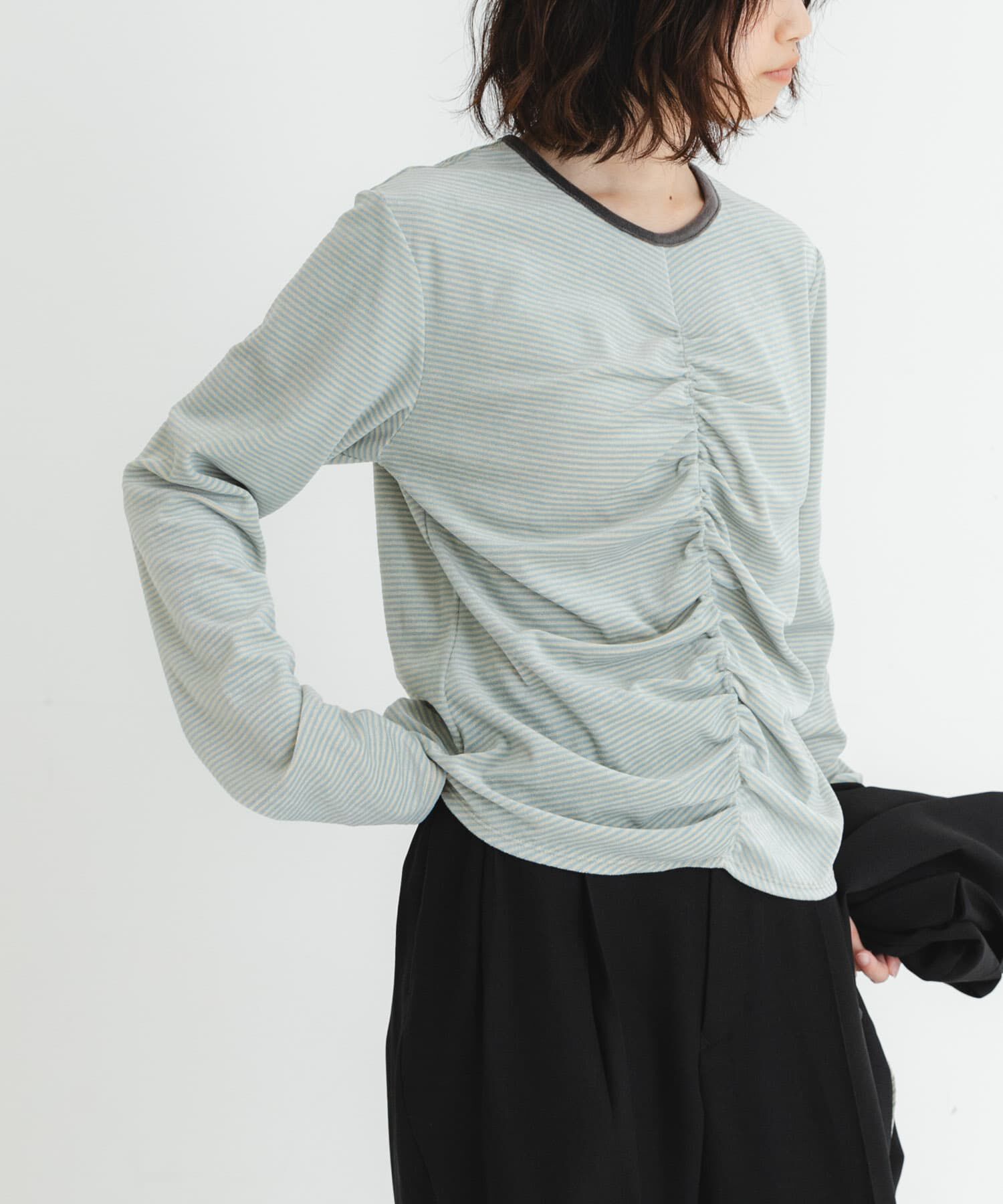 URBAN RESEARCH「『MADE IN JAPAN』ベロアボーダーシャーリングカットソー」|Tシャツ・カットソー|