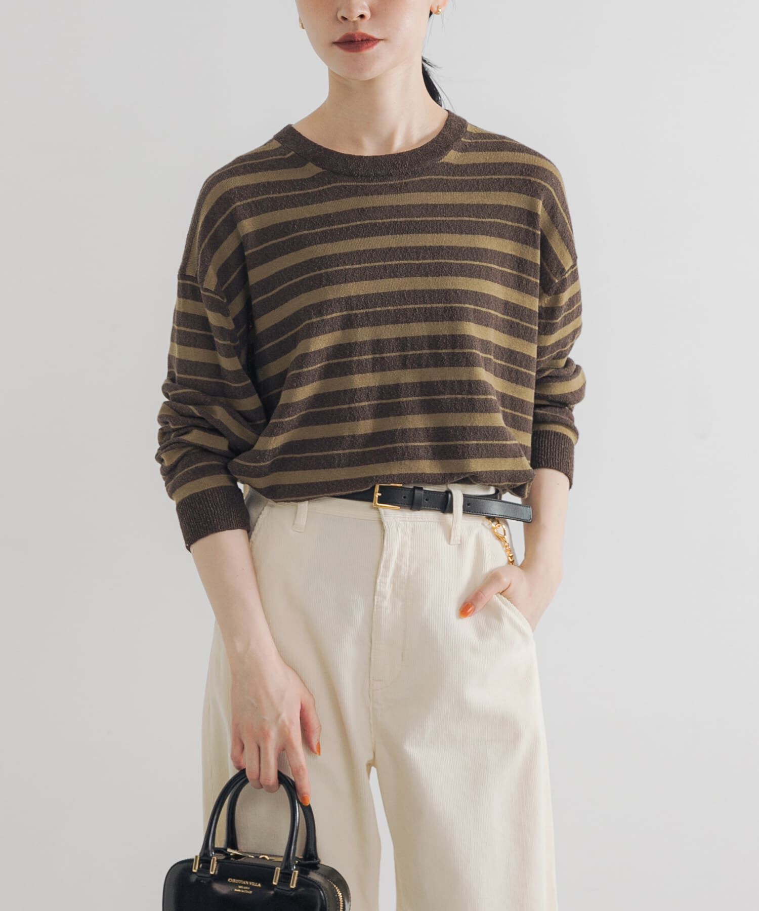 URBAN RESEARCH「マルチボーダークルーネックニット」|ニット・セーター|カーキ