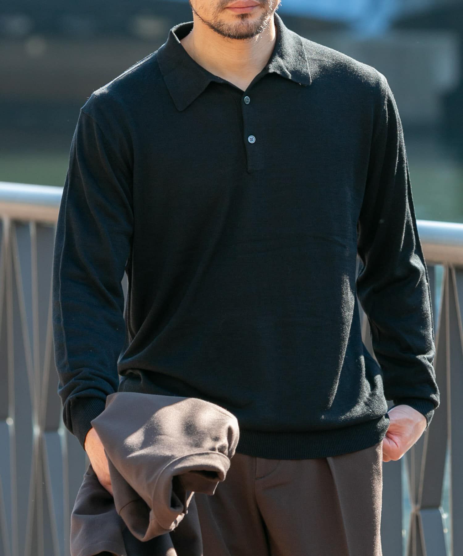 URBAN RESEARCH ROSSO「『XLサイズあり』『UR TECH』ハイゲージニットポロシャツ」|ニット・セーター|ブラック