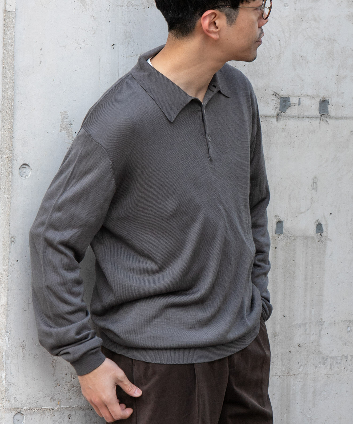 URBAN RESEARCH ROSSO「『XLサイズあり』『UR TECH』ハイゲージニットポロシャツ」|ニット・セーター|グレー