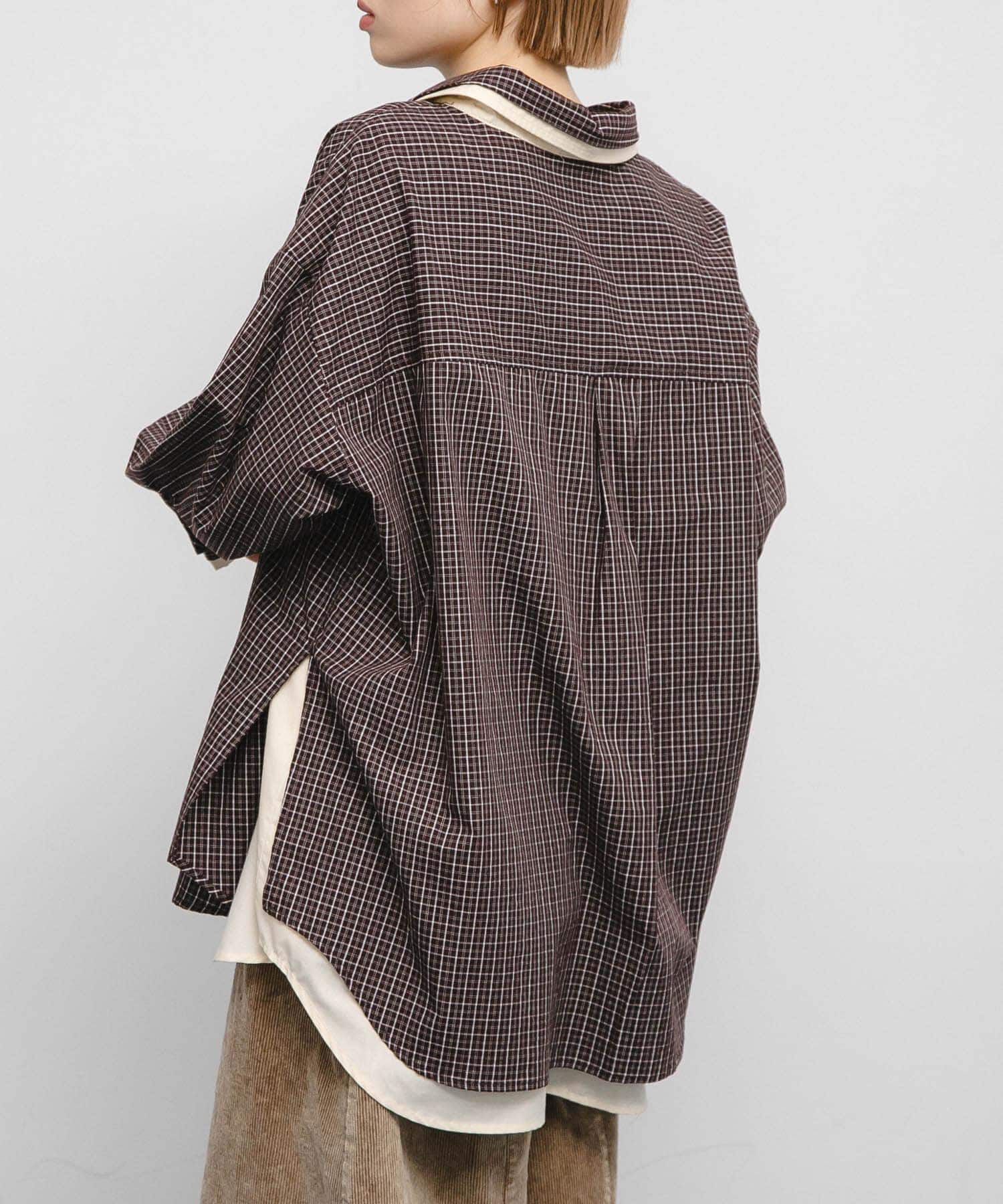  「チェックレイヤードBIGシャツ」|シャツ・ブラウス|ブラウン系その他