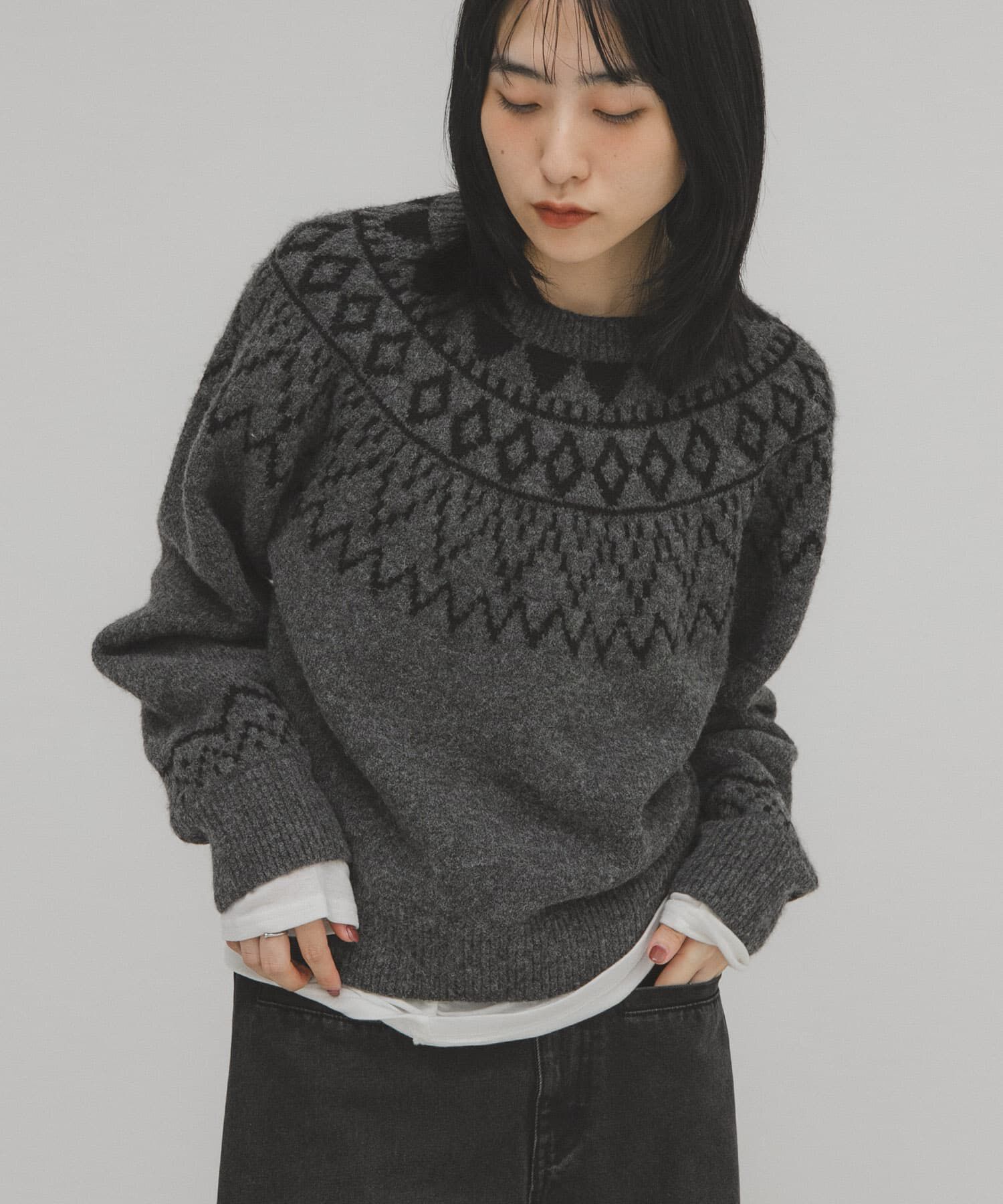  「ノルディックニット」|ニット・セーター|グレー