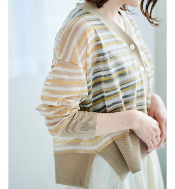 le.coeur blanc「《手洗い可能》マルチボーダーシアーカーディガン」|カーディガン|