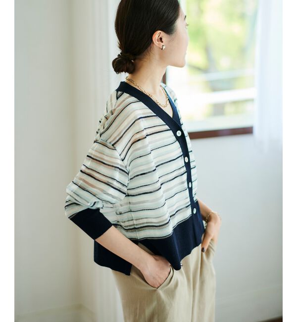 le.coeur blanc「《手洗い可能》マルチボーダーシアーカーディガン」|カーディガン|