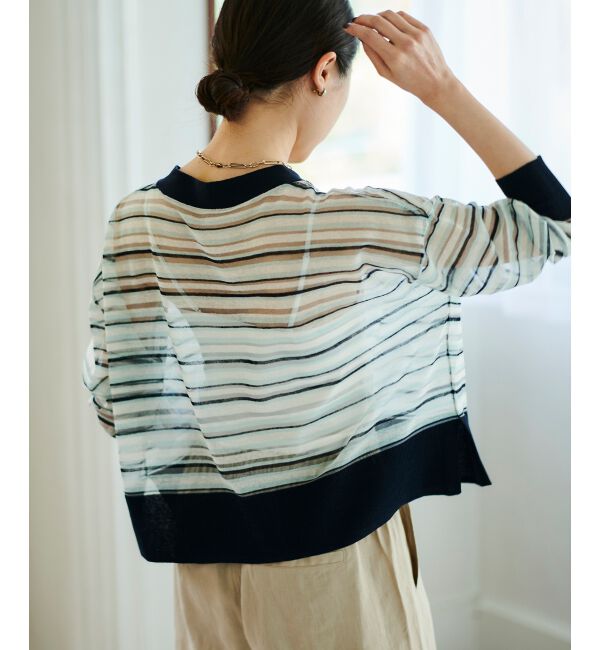 le.coeur blanc「《手洗い可能》マルチボーダーシアーカーディガン」|カーディガン|