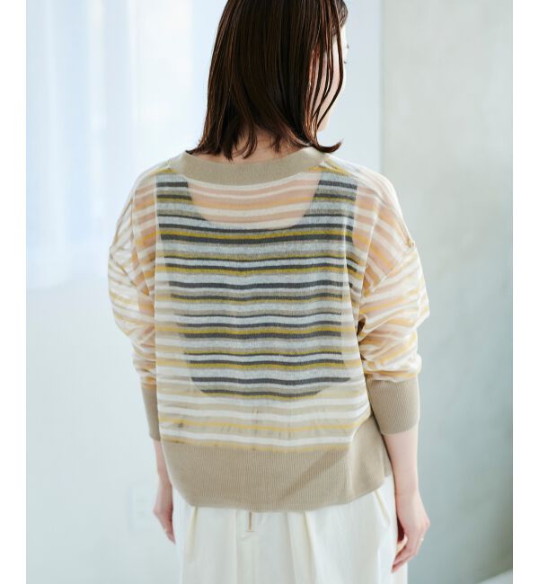 le.coeur blanc「《手洗い可能》マルチボーダーシアーカーディガン」|カーディガン|