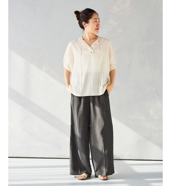 le.coeur blanc「《手洗い可能》シャドーチェックスリーブデザインブラウス」|シャツ・ブラウス|