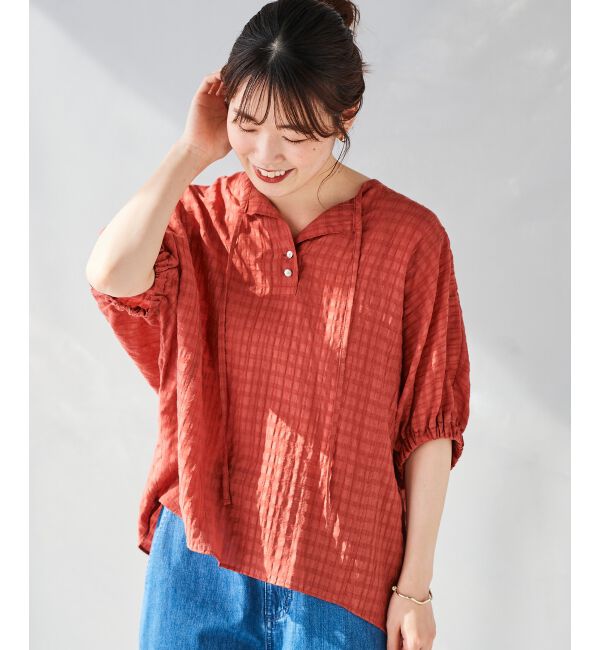 le.coeur blanc「《手洗い可能》シャドーチェックスリーブデザインブラウス」|シャツ・ブラウス|