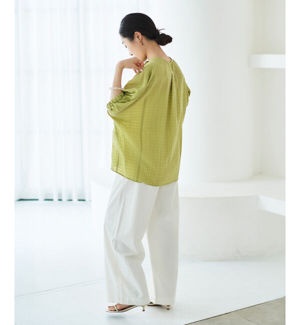 le.coeur blanc「《手洗い可能》シャドーチェックスリーブデザインブラウス」|シャツ・ブラウス|