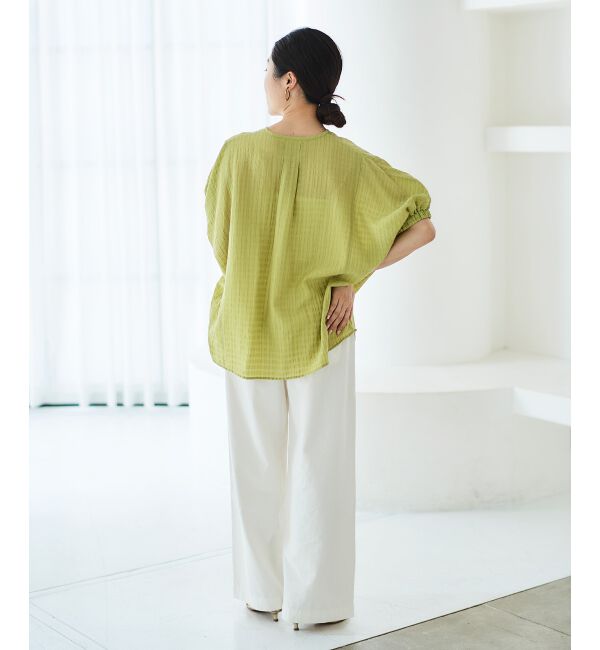 le.coeur blanc「《手洗い可能》シャドーチェックスリーブデザインブラウス」|シャツ・ブラウス|