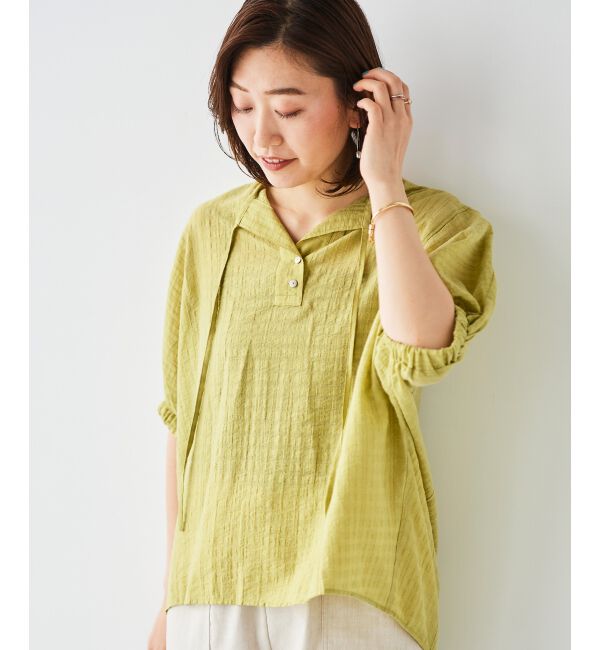 le.coeur blanc「《手洗い可能》シャドーチェックスリーブデザインブラウス」|シャツ・ブラウス|