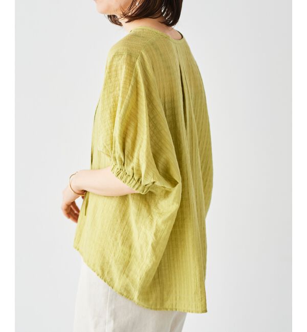 le.coeur blanc「《手洗い可能》シャドーチェックスリーブデザインブラウス」|シャツ・ブラウス|