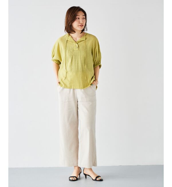 le.coeur blanc「《手洗い可能》シャドーチェックスリーブデザインブラウス」|シャツ・ブラウス|